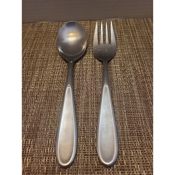 Hampton Silversmiths Messina Stainless Steel #235 Serving Spoon And Fork - Picture 2 of 8